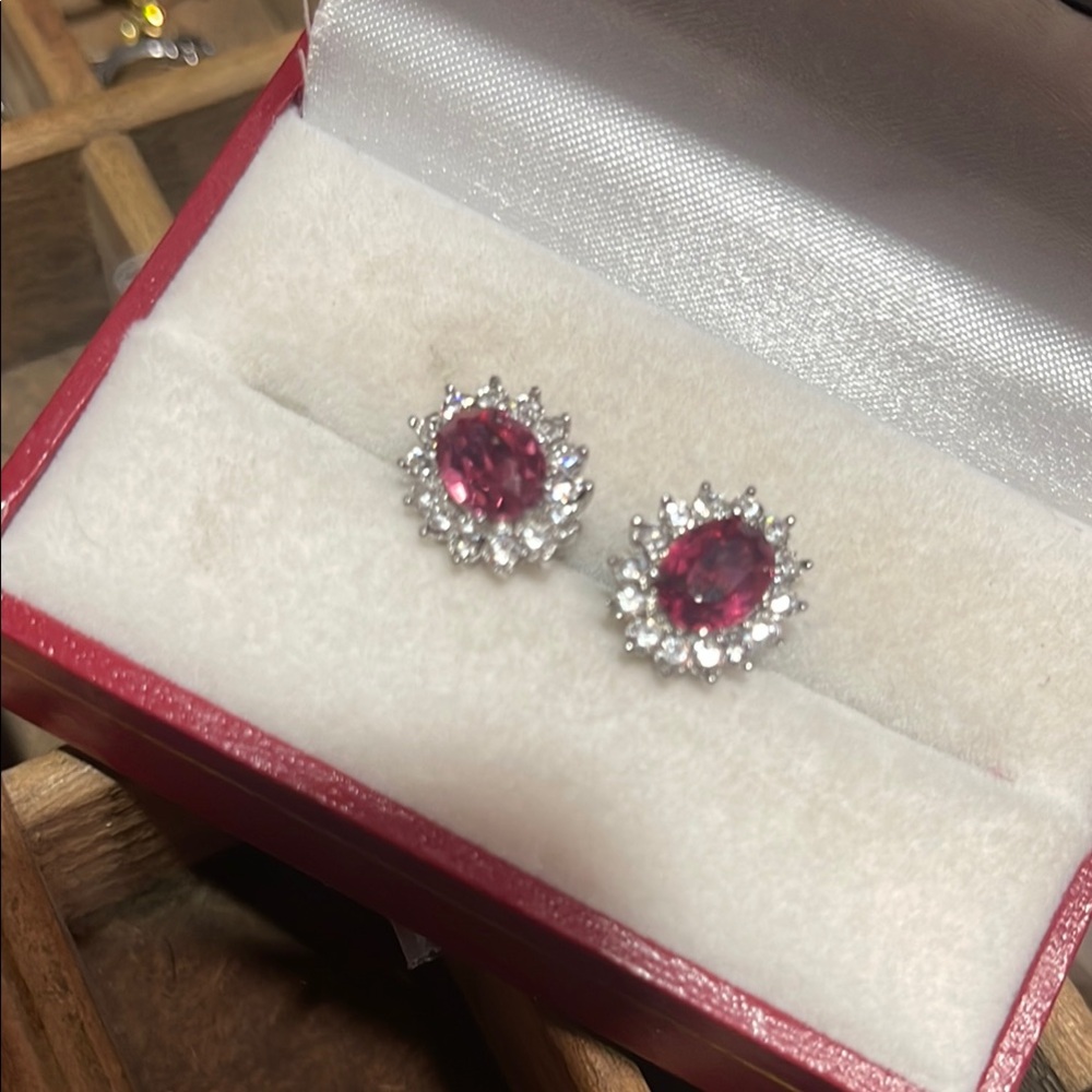 Elegant Pink and Silver Stud Earrings